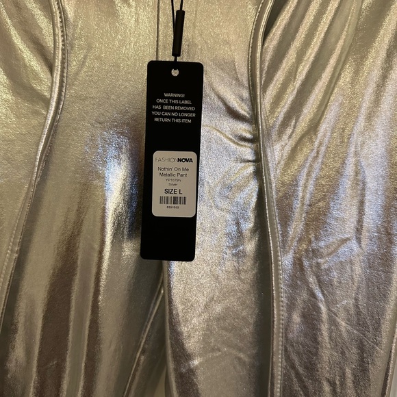 Fashion Nova Shimmering Silver Flare Pants - Picture 4 of 4